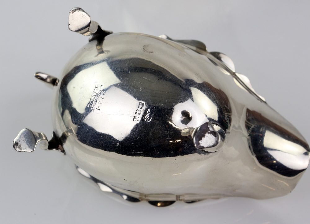 Pair of George V silver sauce boats, with wavy rims on three shaped feet, by Robert Stewart, London, - Image 3 of 4