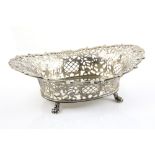 Late 19th/early 20th century Dutch silver basket with pierced scrolling foliage, mask and bird