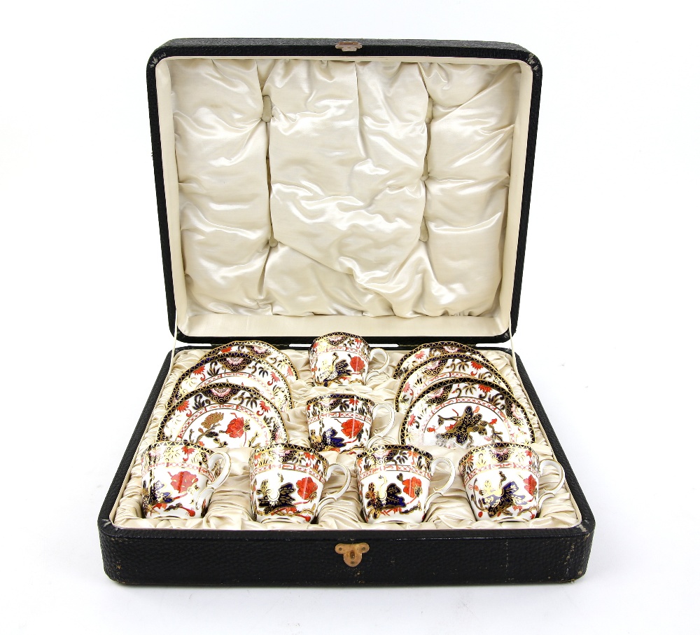 Cased set of six Royal Crown Derby Imari palette coffee cans and saucers. Wear to box particularly