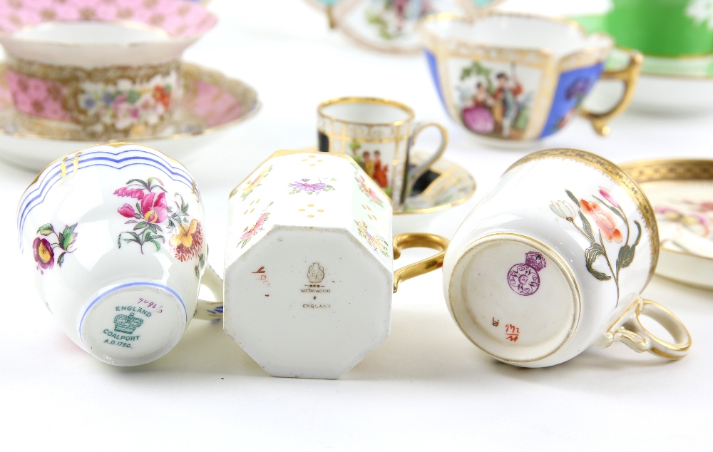 19th and early 20th century cabinet cups and saucers, including a blue and white transfer printed - Image 11 of 20