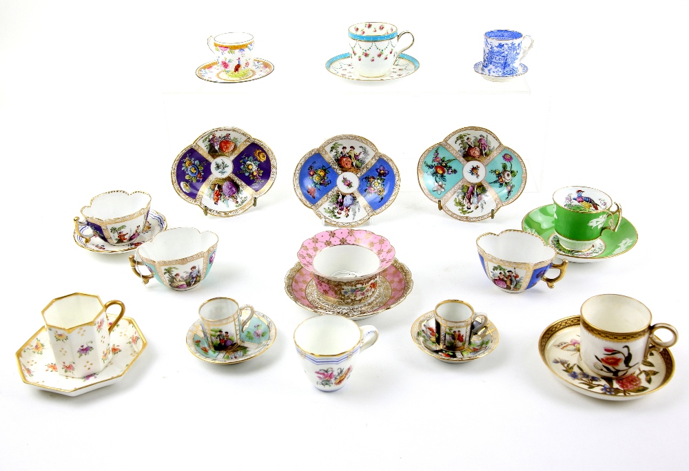 19th and early 20th century cabinet cups and saucers, including a blue and white transfer printed - Image 6 of 20