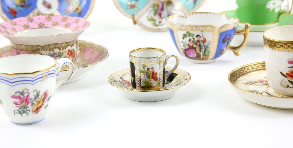 19th and early 20th century cabinet cups and saucers, including a blue and white transfer printed - Image 15 of 20