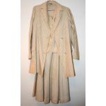 Edwardian Ladies suit of cream suit of cream wool with blue pin stripe, and a silk blouse with drawn