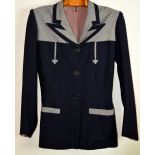 1940's navy jacket of navy wool with Prince of Wales check shoulders and arrow inserts, with