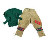 Ladies land army , brown cord britches, green woollen jumper, and three felt WLA armbands Provenance