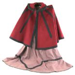 Victorian burgundy cape and astrakan trim on the collar and a Victorian wool brown long skirt