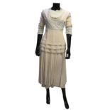 Jeanne Margaine- Lacroix Paris, ercu silk dress with lace panel to bodice, the layered bodice with