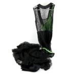 A 1930s black lace evening gown with green silk partial lining and a later rosette belt Provenance :