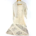 cream sequined cocktail dress 1920s or later, and a 1920s dress remnant Provenance : Collection from