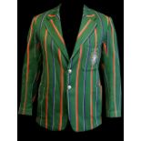 Two striped boating type blazers, one wool one cotton and a straw boater with striped ribbon