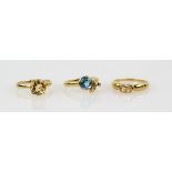 Contemporary yellow topaz ring, estimated weight 1.08 carats, ring size T, with a blue topaz charm