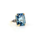 Blue topaz cocktail ring, rectangular step cut blue topaz, estimated weight 31.24 carats, with