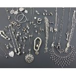 Collection of silver and costume jewellery mainly set with Cubic zirconia , size N, key pendant,