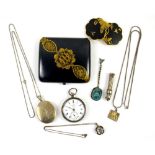 A group of jewellery, including a silver and 9 ct gold St Christopher pendant and chain, Stewart