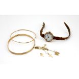 Mixed group of items, flapper girls arm bangle, hallmarked Birmingham 1926, with a plain bangle,