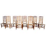 A set of eight ladderback chairs in elm and ash, attributed to Philip Clissett, shaped back rails
