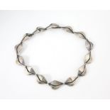 Vintage Danish silver leaf necklace, measuring approximately 37.5cm in length, with concealed clasp,