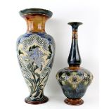 Two Doulton vases a baluster vase with floral decoration, incised RB 56.5 cm and a gourd vase
