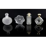 Lalique France, a cactus form scent bottle, glass flower head and two Lalique scent bottles .