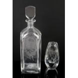 Orrefors glass spirit decanter with engraving of Romeo and Juliette, by Nils Landberg, and a Kosta