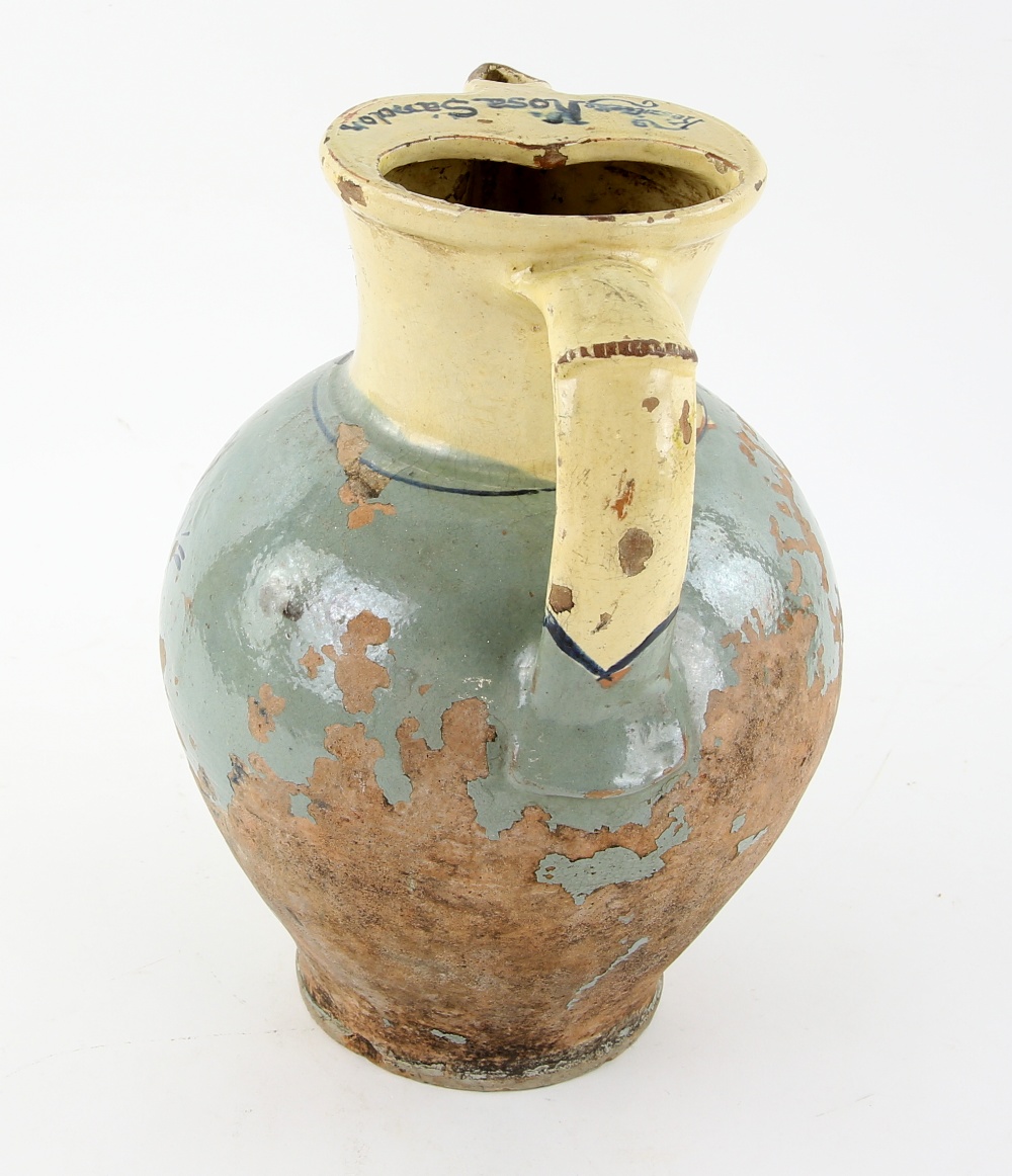 Hungarian folk art jug, terracotta with relief decoration of bird and flowers, signed Kosa Sandon - Image 4 of 4