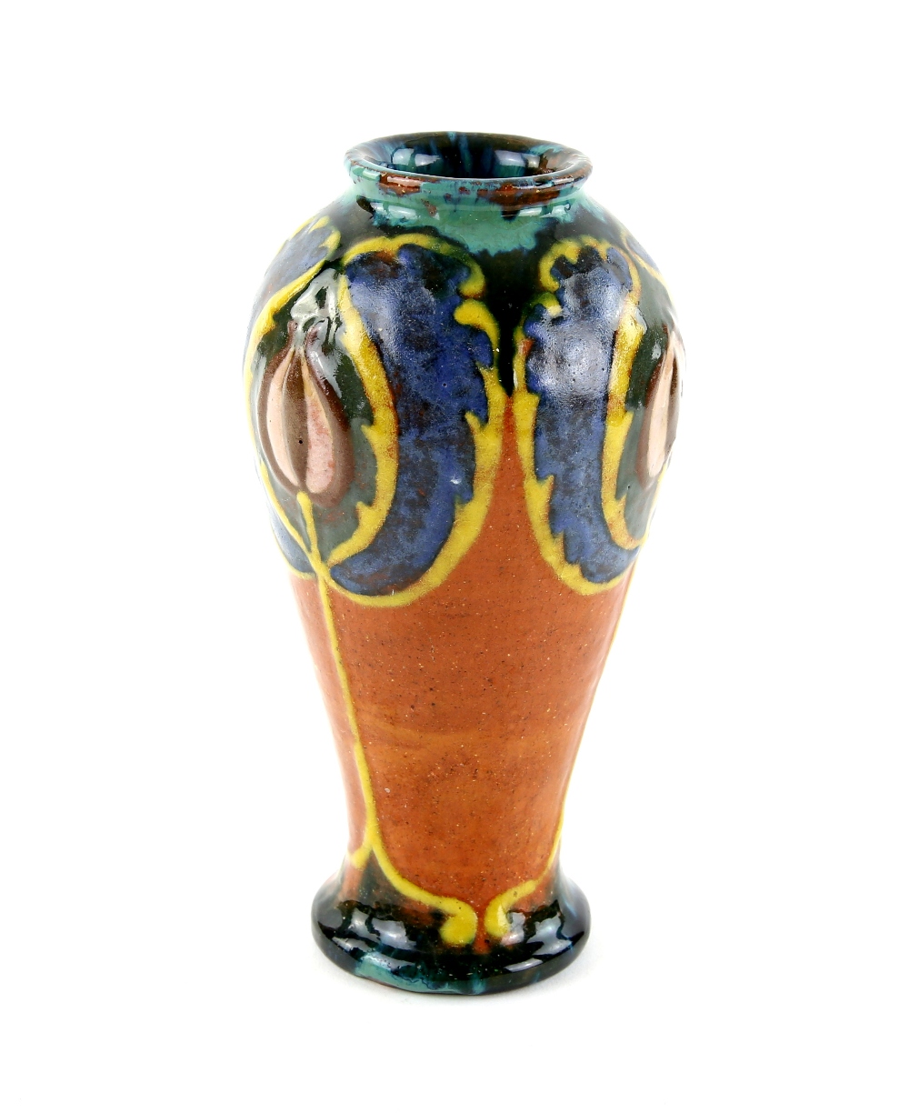 Royal Doulton early 20th century Art Nouveau style vase with floral motifs in brown and yellow on an - Image 2 of 3