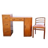 Art Deco mahogany desk with four drawers and a curved edge cabinet, C 1930 Made for a London House