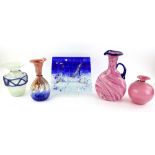 Lafiore glass, made in Mallorca, Spain, five vases and jugs of varying size (5).