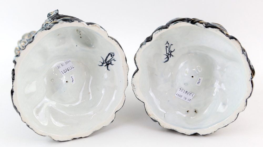 Pair of Keller & Guerin pottery candlesticks, circa 1900, each with moulded scrolling wave-like base - Image 2 of 2