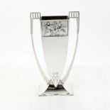 Large WMF Art Nouveau twin handled white metal vase, impressed marks OX code and numbered 304 to