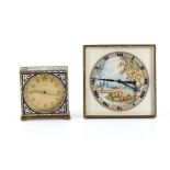 Two Art Deco period clocks, an enamel cased clock by Kienzle, and a Swiss 8 day clock, the central