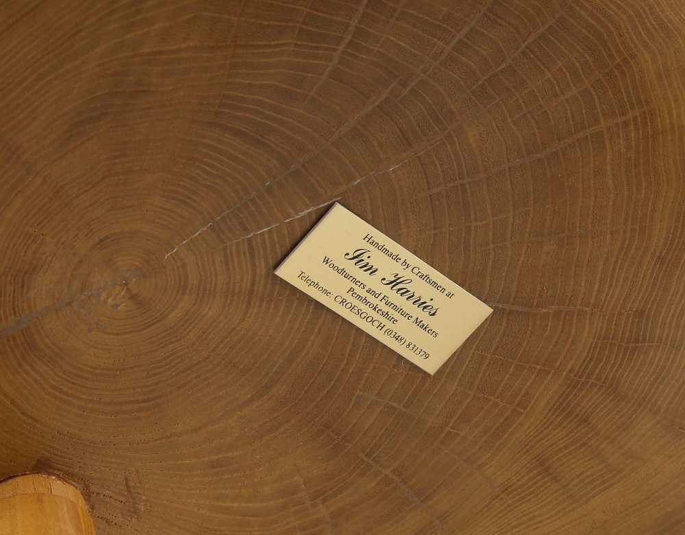 Jim Harries of Pembrokeshire a low stool, maker's plaque on underside of seat, 34 (h) x 44 cm (w).. - Image 3 of 3