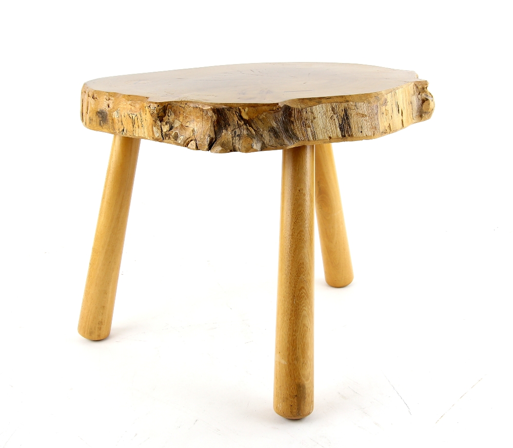 Jim Harries of Pembrokeshire a low stool, maker's plaque on underside of seat, 34 (h) x 44 cm (w)..