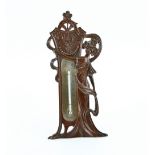 Art Nouveau copper desk thermometer, cast as a young woman, 26.5cm high,.