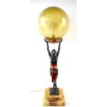 Art Deco period dancing girl lamp signed 'Limousin' the girl with outstretched arms holding a