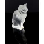 Lalique frosted figure of a seated cat, etched Lalique France, late 20th C 21cm high.