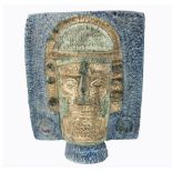 Troika pottery Aztec face mask, circa 1970, in blue and brown glaze, painted marks inside base, 24.5