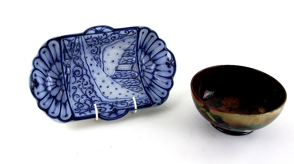 Moorcroft flambe blackberry and leaf pattern bowl, monogram in blue for William Moorcroft, C 1930, - Image 5 of 5