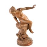 Benoit Rougelet, Nymph with two doves, terracotta figure, signed on the base and with an impressed