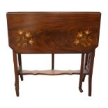 Mahogany Sutherland table with Art Nouveau motifs, in various woods and pewter, height 69 cm .