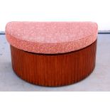 Three Art Deco mahogany stools, one semi circular with ribbed finish and lift up lid storage,