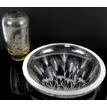 Scandinavian glass, Lars Kjellander Sweden, a large glass bowl engraved with corn ears and thistles,