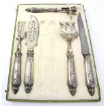 French silver plated and steel, carving and fish serving set, comprising fish servers, carving knife