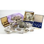 AMENDED DESCRIPTION Selection of silver-plated items to include a group of flatware, coal-scuttle