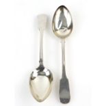 George IV silver pair of Fiddle pattern serving spoons, by Owen Fielding, Exeter 1824, 23 cm long (