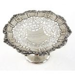 Edward VII presentation silver comport with pierced decoration and moulded scroll and shell