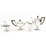 George V matched, silver tea service, comprising, tea pot, hot water jug, cream jug and sugar