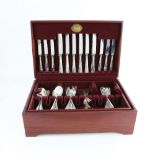 Modern canteen of silver rat-tail pattern cutlery for eight, comprising soup spoons, dessert spoons,