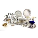 Large selection of silver plated items to include a Walker & Hall oval tray, entrée dishes and