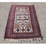 Turkish Anatolian cream ground rug with multiple borders, the centre with a stepped medallion
